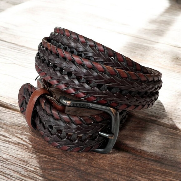 Columbia Other - Columbia Mens Braided‎ Leather Belt Mahogany Brown Black Woven Casual Outdoor